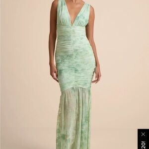 Lulus Jamie Mint Green Floral Mesh Sheer Hem Maxi Dress